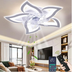 Griestu ventilators ar apgaismojumu, moderns LED dimmējams griestu gaismeklis ar ventilatoru un tālvadības pulti, kluss, radošs, 5 gaismu dizains, guļamistabai, virtuvei, ēdamistabai (69 cm, balts)