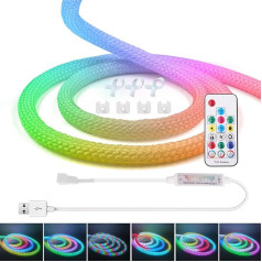 KISUFU Round Neon LED Strip WS2812B Individuāli adresējama 5 m 5 V krāsu maiņas pikseļu gaisma, 360° RGB IP67 caurules difūzajai 360° gaismai, adresējama kāzām, Ziemassvētkiem, iekštelpu dekorēšanai