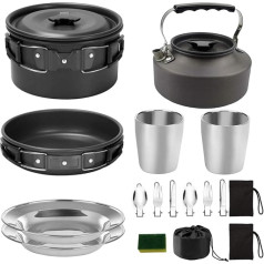 BESPORTBLE Camping Cookware Set Camping Cooking Pot Set Aluminium Alloy Cooking Set Camping Pot Pan Set for 2-3 People Outdoor Hiking Picnic 1 komplekts