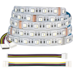 BTF-LIGHTING 5-in-1 RGBCCT 5050 5M 60LEDs/m 300LEDs RGB + Cool White + Warm White LED Strip DC24V IP65 Waterproof White PCB 5 krāsas 1 LED telpā dārza mājas dekorēšanai (tikai sloksnes)