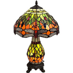 Bieye L30566 Libelle Tiffany-Stil Glasmalerei Tischlampe mit 30 cm breitem Lampenschirm, grün orange, 48 cm groß