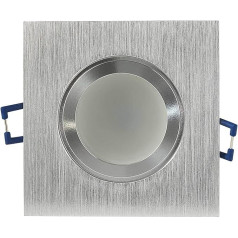 LED iebūvēts starmešu apgaismojums IP44 Square Brushed Silver 7,5 Watt Dimmable Warm White Vannas istabas un āra lietošanai GU10 iebūvēta gaisma 230 V Diametrs 70 mm Borehole Sauna Dušas jumta projekcija