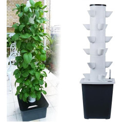 KKMNDE 30-Pflanzen-Hydroponik-Turm, Garten-Hydrokultur-Anbausystem, Aeroponik-Anbauset für Kräuter, Obst und Gemüse mit Hydratationspumpe, Adapter, Netztöpfen, Timer