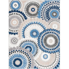 SAFAVIEH Cabana Collection 2' 2' x 5' Grey/Blue CBN382G Boho medaljons iekštelpās/ ārpus telpām, viegli tīrāms, terases pagalmā, pagalmā, tualetes istabā, akcenta paklājs