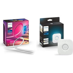 Philips Hue White & Colour Ambiance Play Gradient, datorgaismas lente 32/34 collu datoram, ieskaitot Hue Bridge, ar iespēju regulēt apgaismojumu, 16 miljoni krāsu, vadāma ar lietotni, saderīga ar Amazon Alexa (Echo, Echo Dot)