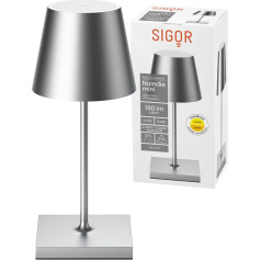 SIGOR Nuindie Mini Dimmable Maza LED galda lampa ar akumulatoru iekštelpās un ārpus telpām 25 cm augstumā, uzlādējama ar vieglu pieslēgšanu 12 stundu apgaismojuma laiks sudraba krāsā