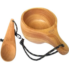 Coopers Bay Kyrre Nordic Kuksa - Large Hand Carved Solid Wood Camping Mug and Spoon Set - This Eco Friendly Camping Bowl and Spoon is a Great Addition to Your Family