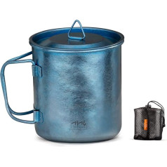 TiTo Titanium Cup Camping Tea Coffee Water Mug Ultralight Portable Cookware 450ml Foldable Handle Titanium Pot with Lid for Outdoor Backpacking Hiking Picnic Drinkware Open