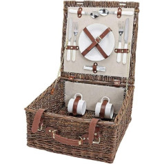 Picnic Basket in Beige, Brown & White | Picnic Set for 2 People | Carry Basket Including Knives, Forks, Plates and Other Cutlery | Practical Wicker Basket for Food, Drinks & Picnic Blanket