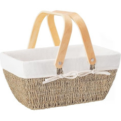 StorageWorks Willow Picnic Baskets for 2, Wicker Basket with Handle and Removable Insert, Picnic Hamper for Couples, Hand Woven with Natural Seagrass Gift Basket, 1 Pack