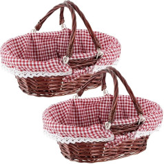 MAHIONG Pack of 2 Brown Wicker Basket, austs Lieldienu grozs, ar rokām austs tukšs pīts pīts grozs ar dubultiem salokāmiem rokturiem un mazgājamu džingema oderējumu, piknika grozs olām, konfektēm, augļiem