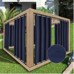 2 Panels Outdoor Curtains for Patio Waterproof Rustproof Top and Bottom Eyelets Indoor Heat Insulated Vertical Curtains Windproof for Gazebo & Deck (Navy Blue, W 580 x H 240 cm x 2 Pieces)