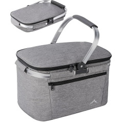 Himal Insulated Picnic Basket, 32L Large Capacity with Solid Aluminum Frame, Portable Cooler Basket with Waterproof Lining, Suitable for Picnic, Travel, Camping, Grey