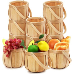 Maxcheck 8 Pieces Woodchip Baskets Small Woven Round Natural Wood Storage Basket Decorative Small Baskets with Handle Fruit Vegetable Party Containers for Easy Carry and Organize