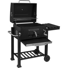 WOLTU CPZ8135sz Medžio anglių kepsninė Medžio anglių kubilas Reguliuojamo aukščio BBQ kepsninės stovas Grilis su ratukais 113 x 45,5 x 100 cm Barbekiu kepsninė sodui ir kempingui, juoda