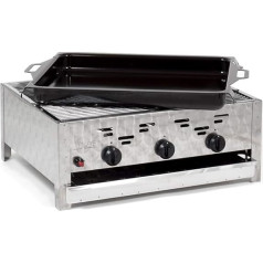 Gas Grill Combination Roasting Dish 11 kW 3-Bulb Stainless Steel Burner with Cooking Grate and Enamelled Steel Pan Professional Grill Club