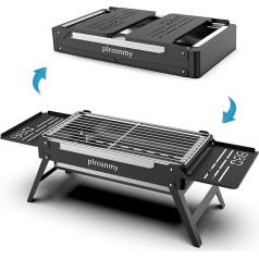 Pārnēsājams kokogļu grils, īpaši kvalitatīvs nerūsējošā tērauda grils 2-3 personām, izturīgs, izturīgs un viegli tīrāms, salokāms grils ceļošanai, pagalmā, iekļauts glabāšanas maisiņš