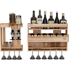 Bimiti 2 in 1 Wine Rack Wooden Wall Bar with 2 Drink Dispensers and Wine Glass Holder Wall Shot Bar with Bottle Holder Wall Shelf as Home Bar Mini Bar