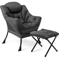 Costway Krēsls ar tabureti, atzveltnes krēsls ar roku balstiem, sānu kabatu un kāju balstu, atpūtas krēsls, TV krēsls, spārnotais krēsls viesistabai, guļamistabai, birojam (pelēks)
