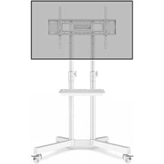 Televizoriaus stovas Susukamas televizoriaus stovas ant grindų – RFID televizoriaus vežimėlis baltas su ratukais, skirtas 32–80 colių televizoriams – TV stovo pagrindo aukštis Reguliuojamas Aukštas Maks. 50 kg Vesa 600 x 400 mm
