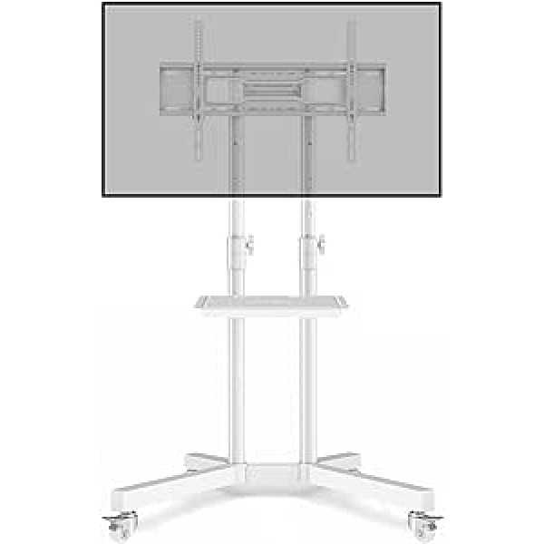 TV Stand Rollable TV Stand Floor Stand - RFID TV Trolley White with Wheels for 32-80 Inch TVs - TV Stand Base Height Adjustable High Max 50 kg Vesa 600 x 400 mm