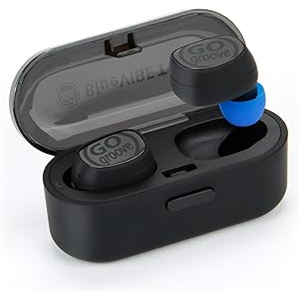 GOgroove bezvadu Bluetooth austiņas BlueVIBE TWS mini bezvadu ausīs ievietojamas austiņas ar HD mikrofonu, 12 stundu akumulatoru, uzlādi ceļojumu futrālī, sviedru izturīgs, ūdens aizsardzība un vienkārša savienošana pārī