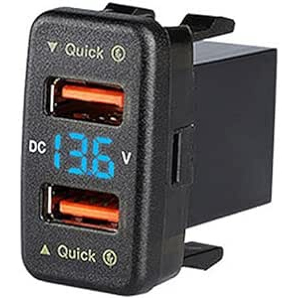 Dubultā USB automašīnas ligzda, Asudaro 36 W automašīnas lādētājs 12-24 V Dual USB automašīnas lādētājs ar LED displeja mērītāju Voltmetrs, saderīgs ar Corolla 2007-2019 automašīnas uzstādīšanas ligzdas adapteris USB automašīnas 