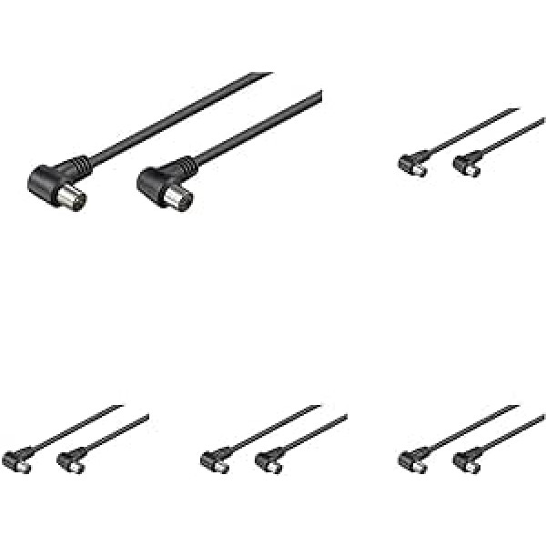 goobay 11525 leņķiskais antenas kabelis, satelīta savienojuma kabelis, satelīta kabelis, koaksiālais kabelis, koaksiālais vīrs 90° uz koaksiālo ligzdu, 2x ekranēts, 75 omi, 70 dB, melns, 1,5 m (5 pakojumā)