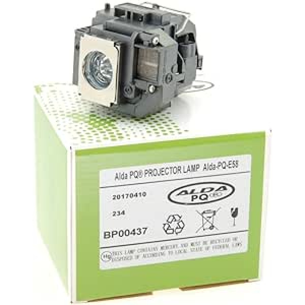 Alda PQ Premium projektora lampa, kas saderīga ar Epson EB-S9, EB-S92, EB-W10, EB-W9, EB-X10, EB-X9, EB-X92, Powerlite X9 projektoriem, lampa ar korpusu