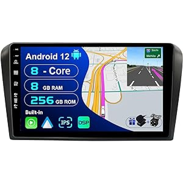 BXLIYER — [8G+256G, 8 kodolu] — Android 12 IPS automašīnas radio ierīcei Mazda 3 (2006–2012) — bezvadu CarPlay/Android Car/DSP — LED kamera un mikrofons — 9 collu 2 DIN — DAB stūres vadība, ātra palaišana 360 CAM WiFi