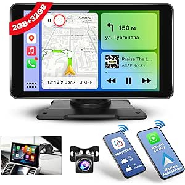 2024. gada Android OS 8 Core 2 + 32 GB: Hikity pārnēsājamais Apple Carplay un Andorid automašīnas radio, 7 collu 1080P IPS CarPlay displejs ar Siri/Bluetooth/GPS/Google/FM/AUX 7-32V