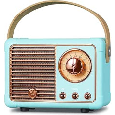 prunus J-999 Mini Bluetooth skaļrunis ar radio FM, Retro Radio Bluetooth skaļrunis, uzlādējams, Bluetooth 5.0/Superior Good Sound, atbalsta USB/TF/AUX/brīvroku zvanus (zils)