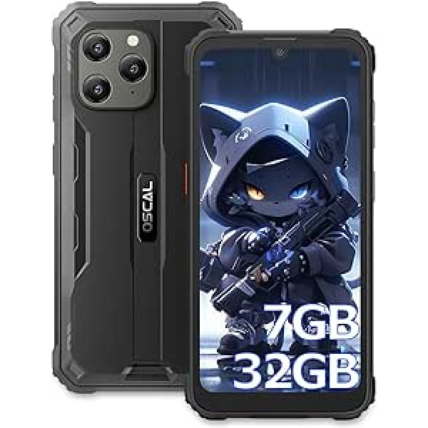 OSCAL S70 āra mobilais tālrunis bez līguma, 7 GB + 32 GB / 512 GB paplašināms, Android 12 āra viedtālrunis, IP68 un IP69K izturīgs tālrunis, 6580 mAh, 13 MP + 5 MP kamera, 4G divkāršs SIM karte, 3 karšu sloti, OTG/GPS