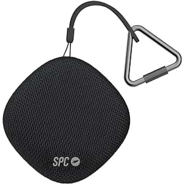 SPC Sound Go portatīvais Bluetooth 5.0 skaļrunis ar karabīni, kompakts, ilgs akumulatora darbības laiks 24 stundas, 7 W jauda, ūdensizturīgs (IPX7), īsts bezvadu stereo, USB-C, tekstila dizains