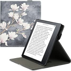 kwmobile Hülle kompatibel ar Amazon Kindle Oasis 10. Generation Hülle - Case mit Schlaufe und Ständer - Magnolien Taupe Weiß Blaugrau