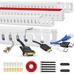 Cable Trunking Raceway Set, Open Slot Cable Tidy for TV Cable, Cable Concealer Cable Tray, 62.5 Inch (4 x 15.7 Inch) Under-Desk Organiser, Cable Management, Cable Trunking (4 Pack)
