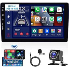 Automašīnas radio 4 GB 64 GB 8 kodolu Android ar Carplay bezvadu Android automašīnu, spoguli, Hodozzy 9 collu IPS skārienekrānu 2 DIN radio ar GPS navigāciju Bluetooth 5.1, DSP FM/AM/RDS radio WiFi 4G, atpakaļgaita