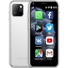 Rainbuvvy XS11 Mini 3G mobilais tālrunis mazs viedtālrunis 2,5 collu Android 6.0 1GB RAM 8GB ROM Quad Core Dual SIM 1000mAh ar 3D Glass Slim Body HD kameru WiFi Google Play (balts)