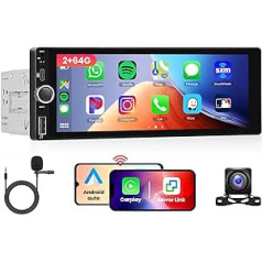 Podofo Android 13 2G + 64G automašīnas radio, 6,86 collu skārienekrāns ar bezvadu Carplay Android automašīnas spoguļa saiti, automašīnas radio Bluetooth 1 DIN radio atbalsts GPS/WiFi/FM/RDS/SWC/EQ + atpakaļgaitas kamera