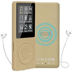 COVVY 16GB pārnēsājams MP3 mūzikas atskaņotājs, atbalsta līdz 64GB SD atmiņas karti, bezzudumu skaņas HiFi MP3 atskaņotāju, mūziku/video/balss ierakstīšanu/FM radio/e-grāmatu lasītāju/fotoattēlu skatītāju (16G, zelts)