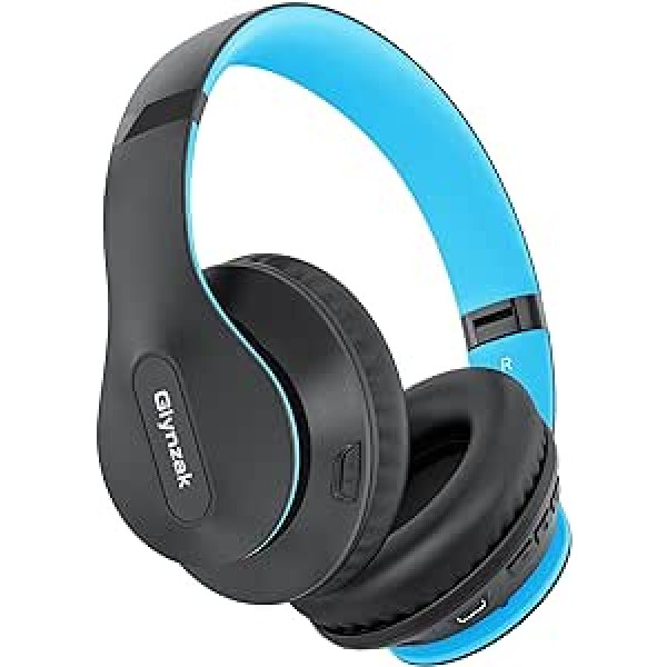 Glynzak bezvadu Bluetooth austiņas Over Ear 65H Playtime HiFi stereoaustiņas ar mikrofonu un 6EQ režīmiem salokāmas Bluetooth V5.3 austiņas ceļojumiem Viedtālrunis Dators klēpjdators Melns zils