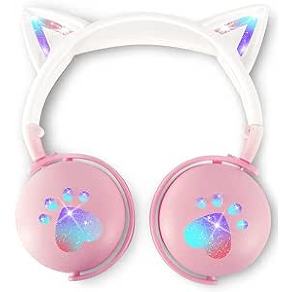 VuyKoo austiņas bērniem, Cat Ears Bluetooth austiņas ar HD mikrofonu, Austiņas aiz ausīm dzimšanas dienā/Helovīniem/Ziemassvētkiem/Lieldienām/dažādas svētku dāvanas meitenēm/zēniem (rozā)