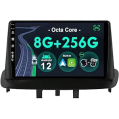 BXLIYER — [8G+256G, 8 kodolu] — Android 12 IPS automašīnas radio ierīcei Renault Megane 3 (2008–2014) — bezvadu CarPlay/Android Car/DSP — kamera un mikrofons — 9 collu 2 DIN — DAB stūres vadība, ātra palaišana 360 CAM