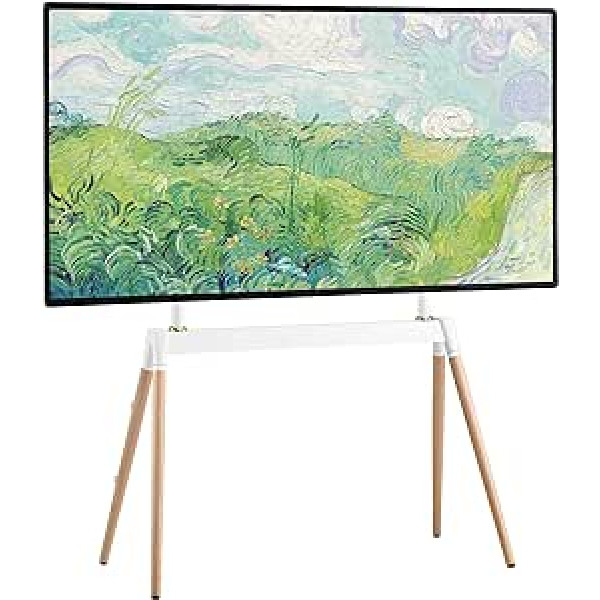 ETHU Easel TV Stand, Modern Easel TV Floor Stand, Artistic Corner TV Stand for 55-86 Inches, Height Adjustable, 4 Legs Studio Display Stand for Bedroom, Living Room (White)