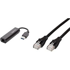 Amazon Basics 3 pėdų USB 3.0 iki 10/100/1000 Gigabit Ethernet interneto adapteris ir Gigabit Ethernet LAN kabelis RJ45 Cat6 Idealiai tinka namų ir biuro tinklams