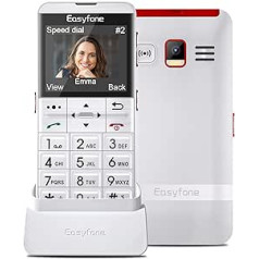 Easyfone Prime-A7 GSM mobilais tālrunis gados vecākiem cilvēkiem, lielas pogas mobilais tālrunis bez līguma, saderīgs ar dzirdes aparātu (HAC), GPS, avārijas zvana poga, kabatas lukturītis un uzlādes stacija, melns