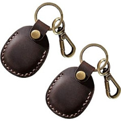 2 x Airtag Key Fob Genuine Leather, Airtag Pendant Made of Genuine Leather, Airtag Case Compatible with Apple Airtag Pendant, Airtag Holder, Airtag Case, Vintage - Stylish Protection (2 x Coffee