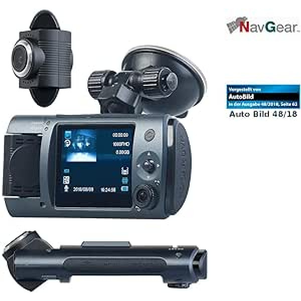 NavGear Dash Cam Dual Full HD Dash Cam ar 2 objektīviem, 150° īpaši platleņķis, zīmola sensors (Informācijas kamera ar divām kamerām, Dual Dash Cam, Drošības kamera)