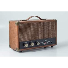 GPO Westwood Retro 25 W Lautsprecher ar zemfrekvences skaļruni, Cinch-Eingang, Bluetooth un Retro-Gitter un Tragegriff — Braun