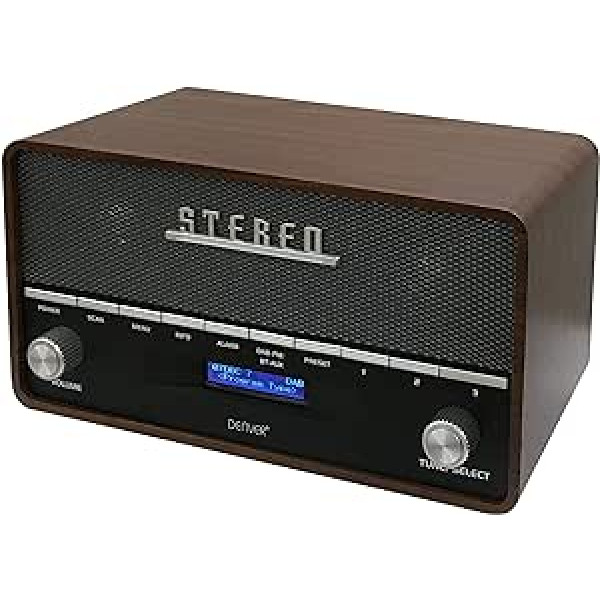 Denveras DAB radio DAB36, radio ar Bluetooth, retro radio izgatavots no koka, FM radio, DAB, DAB+, AUX, akumulatori vai elektrotīkls, brūns